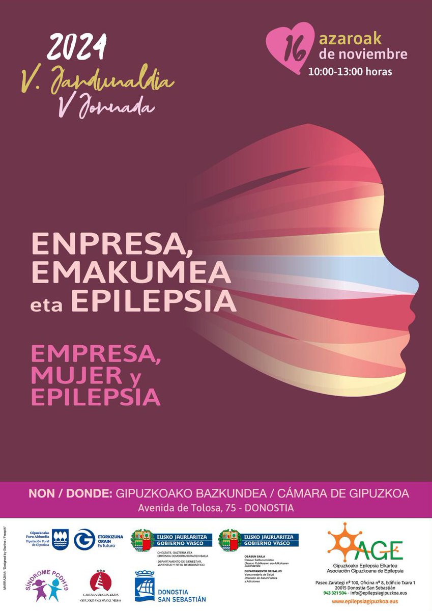 Epilepsia_AGE's tweet photo. La V Jornada "Empresa, Mujer y Epilepsia" se celebrará el sábado 16 de noviembre en la Cámara de Gipuzkoa. 
Entrada libre, os esperamos.
"Enpresa, Emakumea eta Epilepsia" V. jardunaldia azaroak 16 larunbatean ospatuko da Gipuzkoako Bazkundean. 
Sarrera irekia, gerturatu zaitez. https://t.co/npncuVnbbR