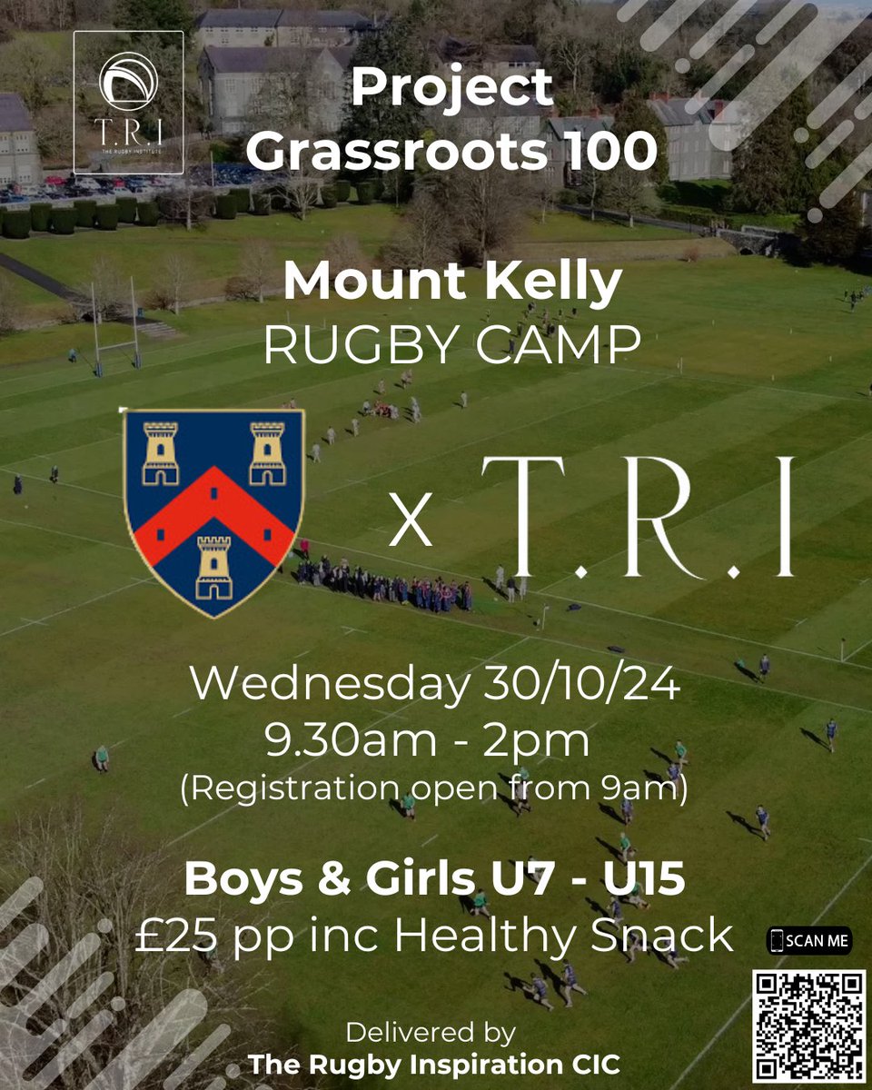 Mount_Kelly's tweet photo. After a very successful summer residential rugby camp, @therugbyinst are hosting an action packed one day rugby event on Wednesday 30 October 2024.

The fully inclusive, energetic camp is open to boys and girls from U7 to U15 from the school, local clubs and the wider area.

Based on the idyllic grounds of Mount Kelly during the October half term, this event will be a great way to keep young players engaged, learn new skills and build new friendships. 🏉

To book please email tom@therugbyinstitute.co.uk

#halftermcamp #rugbycamp #rugbyhalfterm #communityrugby #therugbyinspiration #tri #rugby #mountkelly #Tavistock #Devon