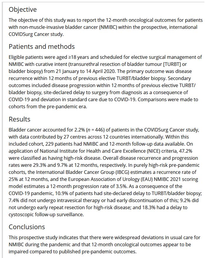BJUI Compass (@bjuicompass) on Twitter photo Understanding the long-term impact of the COVID-19 pandemic on non-muscle-invasive #BladderCancer outcomes: 12-Month follow-up data from the international, prospective <a href="/CovidSurg/">COVIDSurg</a> Cancer study
<a href="/veerukasi/">Veeru Kasi</a> <a href="/CamEAlexander/">Cameron Alexander</a> <a href="/BURSTurology/">BURST Urology</a>
doi.org/10.1002/bco2.4… Understanding the long-term impact of the COVID-19 pandemic on non-muscle-invasive #BladderCancer outcomes: 12-Month follow-up data from the international, prospective <a href="/CovidSurg/">COVIDSurg</a> Cancer study
<a href="/veerukasi/">Veeru Kasi</a> <a href="/CamEAlexander/">Cameron Alexander</a> <a href="/BURSTurology/">BURST Urology</a>
doi.org/10.1002/bco2.4…