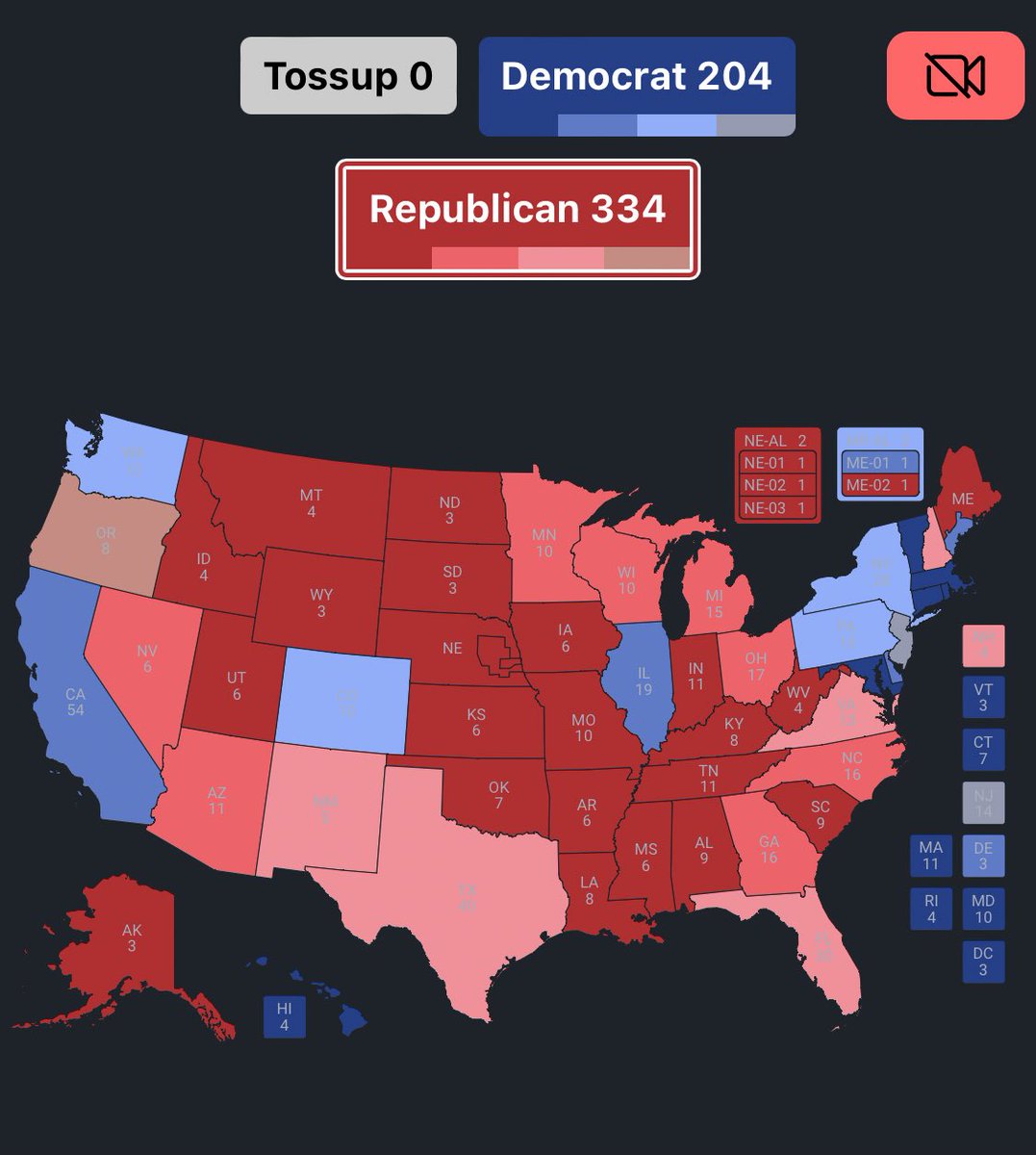 FINAL 2024 PREDICTION

Trump 334
Harris 204

Will be a tight one but Trump will prevail big in the end when the fraud is uncovered 
#MAGA2024