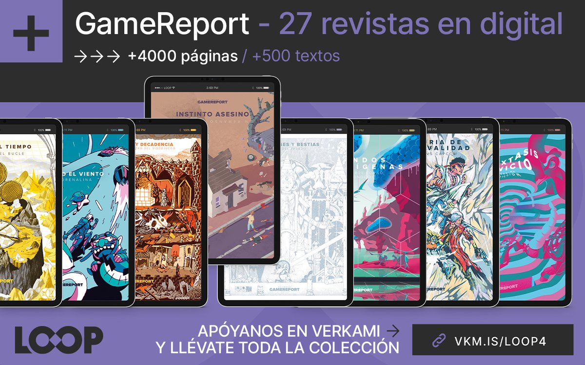 loop_gr's tweet photo. La segunda es... ¡GAMEREPORT!

Con cualquier tier del @verkami recibirás, aparte de las recompensas de LOOP Año 4 y sin coste extra, las 27 revistas en formato digital que publicamos como GameReport.

Hablamos de:

📅 6 años de proyecto
📖 + 4000 páginas
✍️ + 500 textos https://t.co/b67KZ68ouv