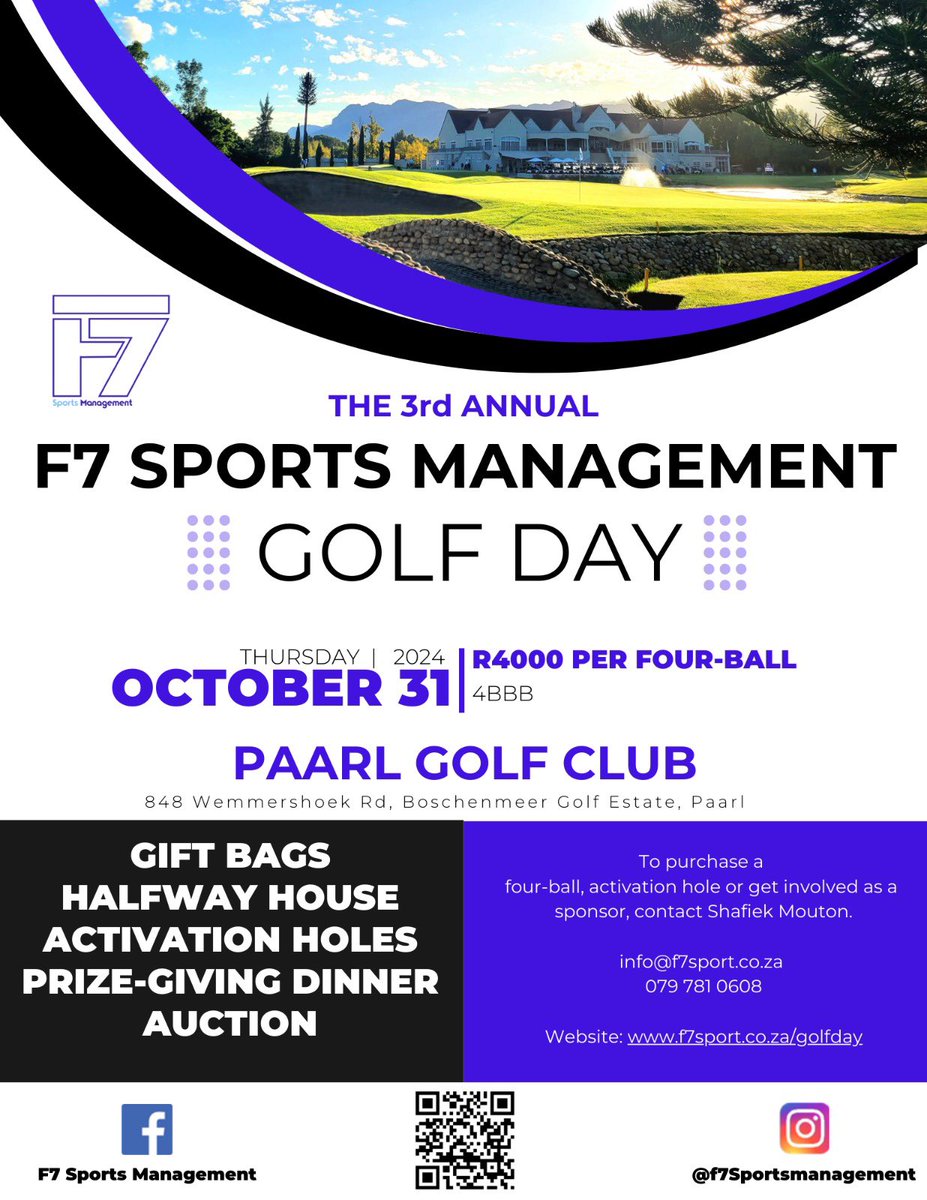 Lauren Terras (@laurenterras) on Twitter photo Get ready for the 3rd Annual <a href="/F7Sport1/">F7 Sports Management</a> Golf Day! Happening 31 Oct at Paarl Golf Club with sports celebs, local golfers & sports fanatics. A few spots left, so grab yours now! Contact <a href="/fiekie7/">Shafiek Mouton</a> / info@f7sport.co.za #F7GolfDay #TeeItUp #SportsAndSwing Get ready for the 3rd Annual <a href="/F7Sport1/">F7 Sports Management</a> Golf Day! Happening 31 Oct at Paarl Golf Club with sports celebs, local golfers & sports fanatics. A few spots left, so grab yours now! Contact <a href="/fiekie7/">Shafiek Mouton</a> / info@f7sport.co.za #F7GolfDay #TeeItUp #SportsAndSwing