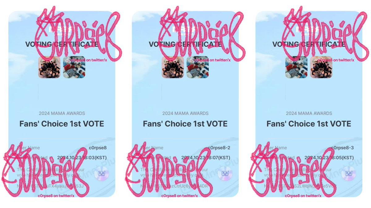 C0RPSE8's tweet photo. 🔔 DONE CASTED 🔔

3 VOTES for #SEVENTEEN

Congrats and thank you for the participants! 🙌

———

Available reservation: 50 🎟️ daily
10 🎟️: $1/15k

DM for RT DEALS

t. sell selling buy buying jual beli mama wwfc fans choice #c0rpse8_proof https://t.co/pHbH4CgKVt