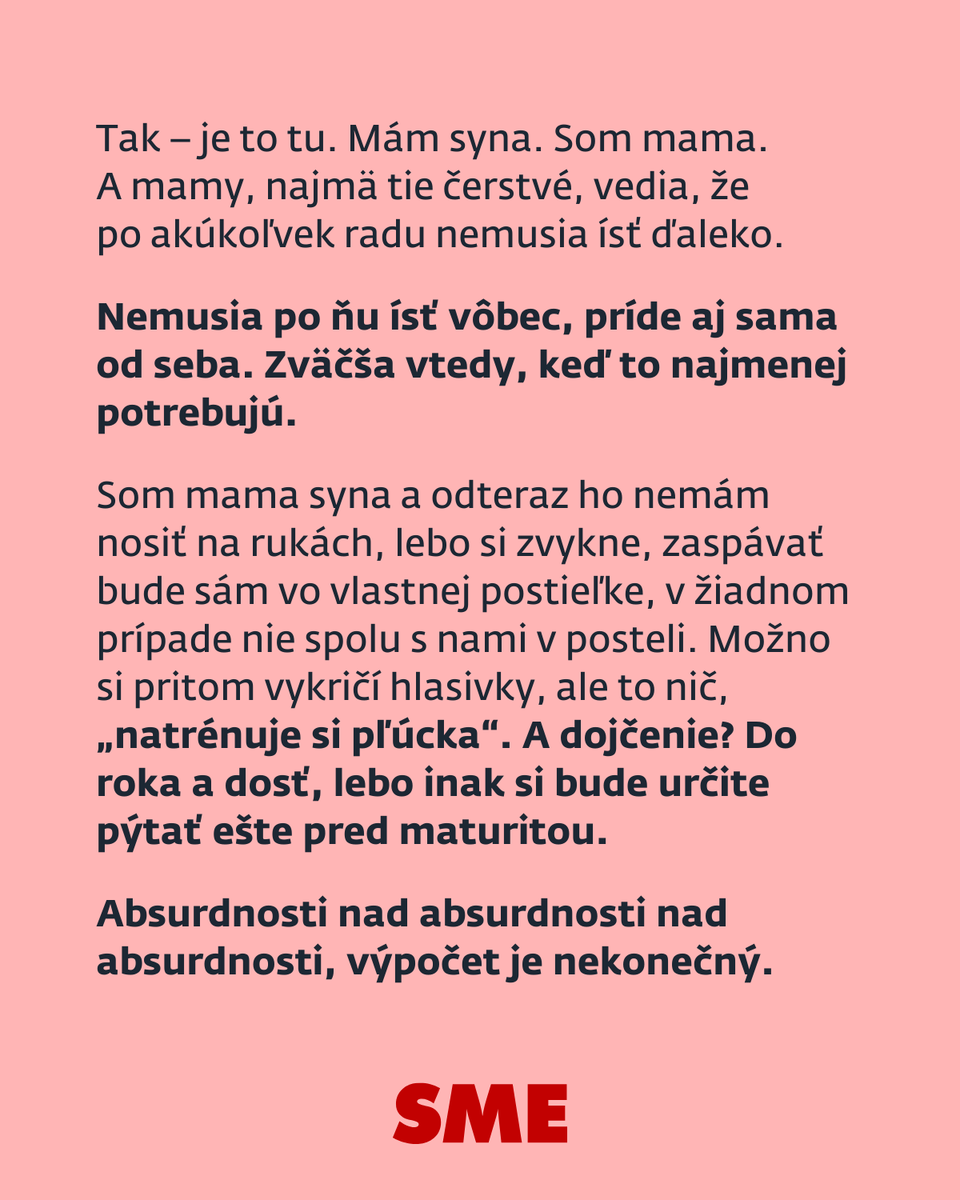 denniksme's tweet image. Je načase ukazovať starostlivosť inak – vytvoriť matkám podmienky, ktoré im umožnia veriť v seba a v svoju schopnosť dobre sa postarať o svoje dieťa.

Prečítajte si zápisky z materskej Michaely Žurekovej o nevyžiadaných radách: l8r.it/Sco3

#materska #rady #zapisnik
