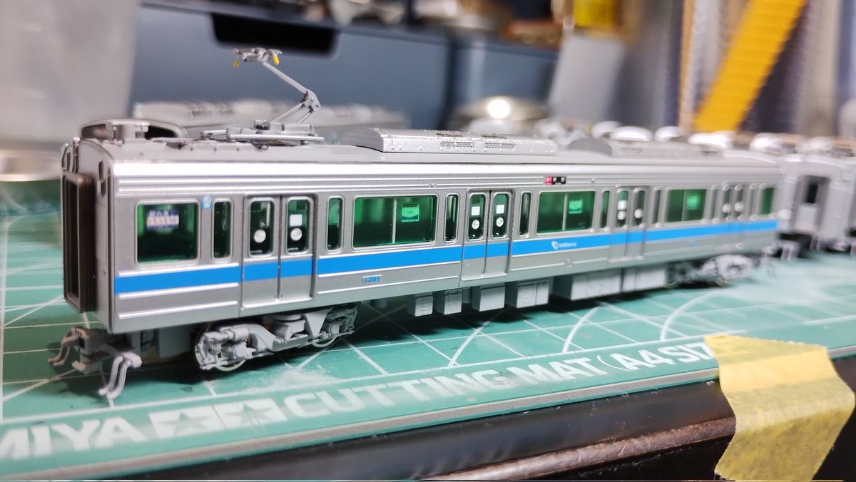 atsu8411's tweet photo. 【完成】
GM製小田急1000形更新車を加工しました。未更新車が好きですが、更新車もカッコよいですね😁
各種表記は世田谷総合車輌センターさん、ジオマトさんの���ンレタを使用しました。
#小田急1000形
#世田谷総合車輌センター 
#ジオマトリックス・デザイナーズ・インク https://t.co/5XI99rbIi0
