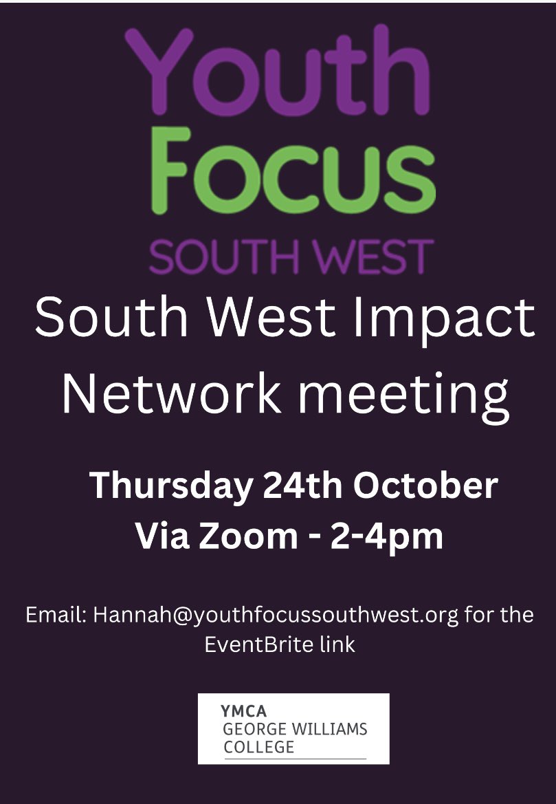 YouthFocusSW (@focus_sw) on Twitter photo If you deliver youth work in the South West Region then come along to the Impact Network meeting on Thursday! <a href="/natyouthagency/">NYA</a> , <a href="/Centres_GWC/">The Centres @ YMCA George Williams College</a> attending and info on funding, impact tools and training etc
Email: hannah@youthfocussouthwest.org for the zoom link! If you deliver youth work in the South West Region then come along to the Impact Network meeting on Thursday! <a href="/natyouthagency/">NYA</a> , <a href="/Centres_GWC/">The Centres @ YMCA George Williams College</a> attending and info on funding, impact tools and training etc
Email: hannah@youthfocussouthwest.org for the zoom link!