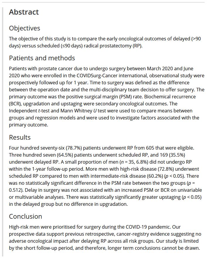 BJUI Compass (@bjuicompass) on Twitter photo Early oncological outcomes of delayed radical prostatectomy: A prospective, international, follow-up analysis of the <a href="/CovidSurg/">COVIDSurg</a> Cancer study
<a href="/BURSTurology/">BURST Urology</a> <a href="/ArjunSNathan/">Arjun Nathan</a> <a href="/veerukasi/">Veeru Kasi</a>
doi.org/10.1002/bco2.4… Early oncological outcomes of delayed radical prostatectomy: A prospective, international, follow-up analysis of the <a href="/CovidSurg/">COVIDSurg</a> Cancer study
<a href="/BURSTurology/">BURST Urology</a> <a href="/ArjunSNathan/">Arjun Nathan</a> <a href="/veerukasi/">Veeru Kasi</a>
doi.org/10.1002/bco2.4…