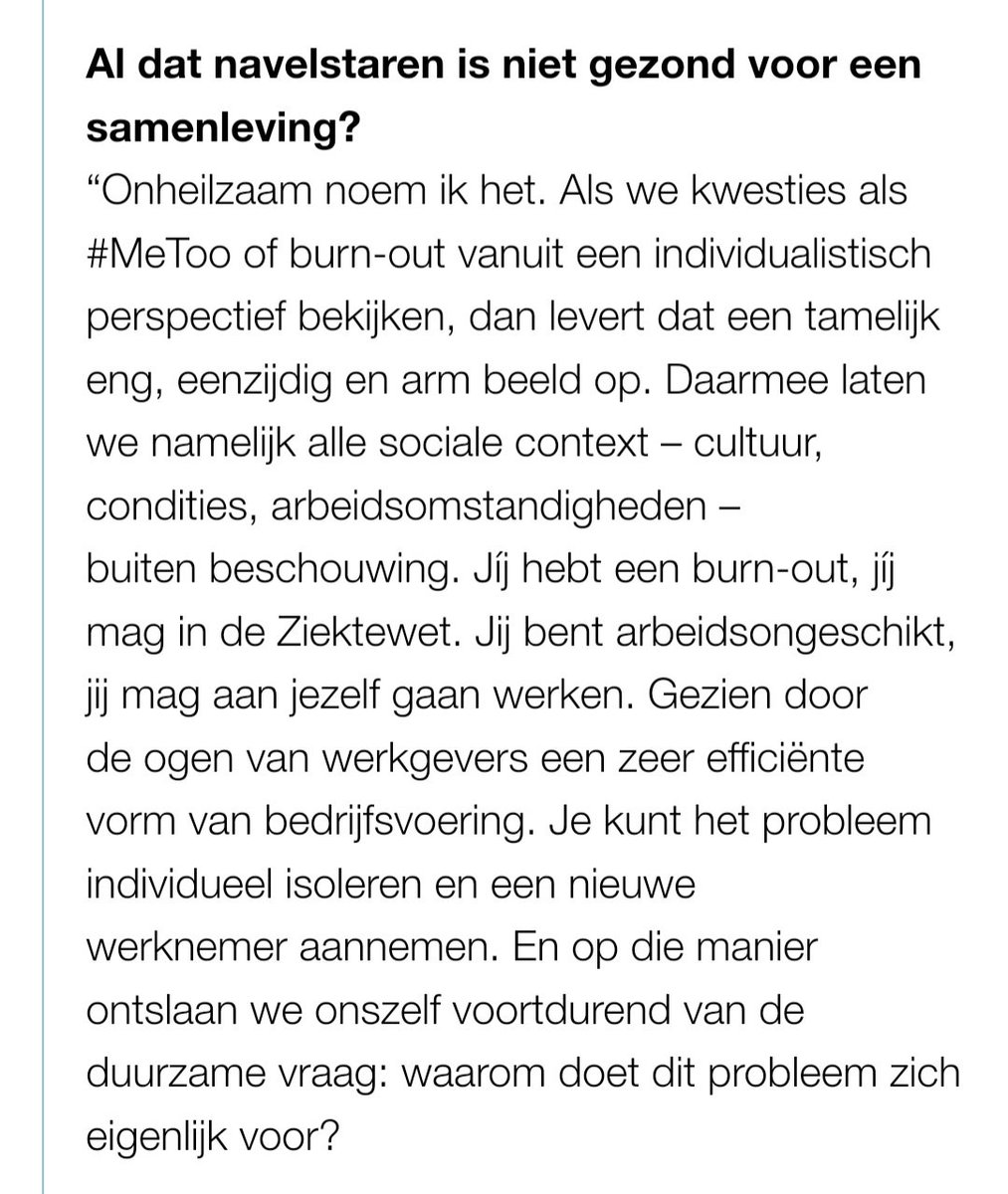 Interview met <a href="/MvanOstaijen/">Mark van Ostaijen</a> uit 2019, niets aan actualiteit ingeboet: 'mijn pleidooi is (...) een oproep tot nadenken. Een cognitieve interventie. Anders handelen, begint bij anders denken. Je moet de samenleving willen begrijpen, niet op de sofa leggen.'- sprankmagazine.nl/wij-zijn-niet-…