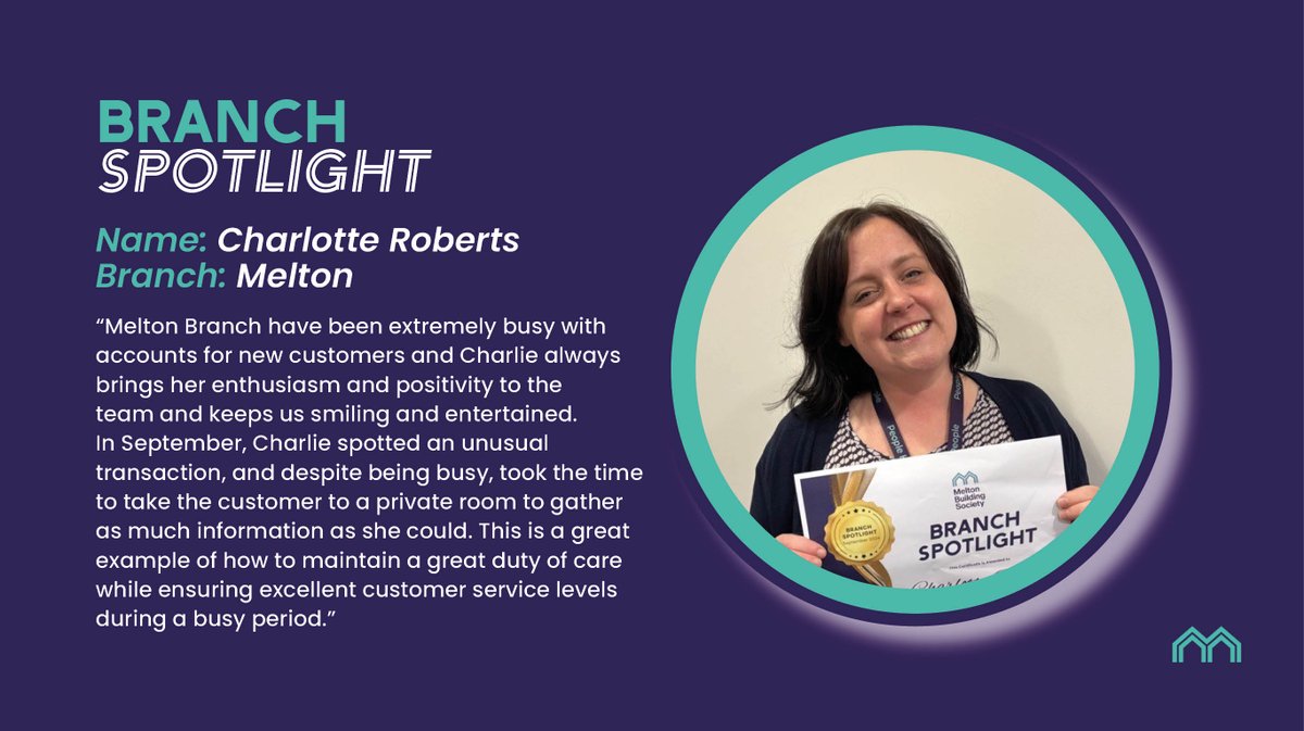 It’s time again to shine the spotlight on one of our branch colleagues for the extraordinary work they do.

September's winner is, Charlotte Roberts, from our Melton Branch. Read down below to find out how Charlotte earned the branch spotlight.

#TeamMelton #Recognition