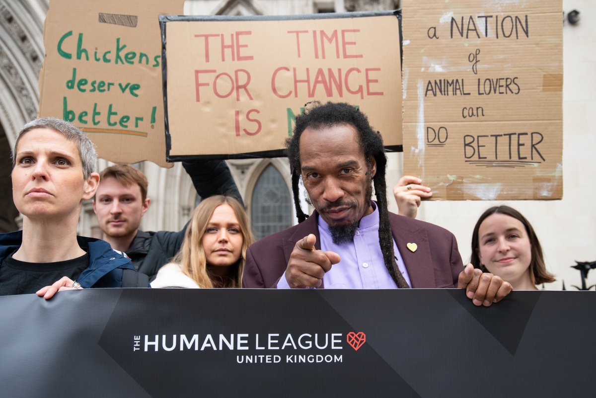 We're honoured to be joined by Qian Zephaniah, the late <a href="/BZephaniah/">Professor Benjamin Zephaniah</a>'s widow. Benjamin was a fervent supporter of our legal challenge demanding #JusticeForChickens and came to our original court case last year. Thank you, Qian, for being here in his honour with us today 💚