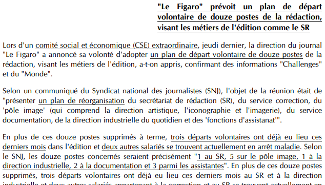#DansLaCorres « Le Figaro » prévoit un plan de départ volontaire de douze postes de la rédaction, visant les métiers de l'édition comme le secrétariat de rédaction. #Médias