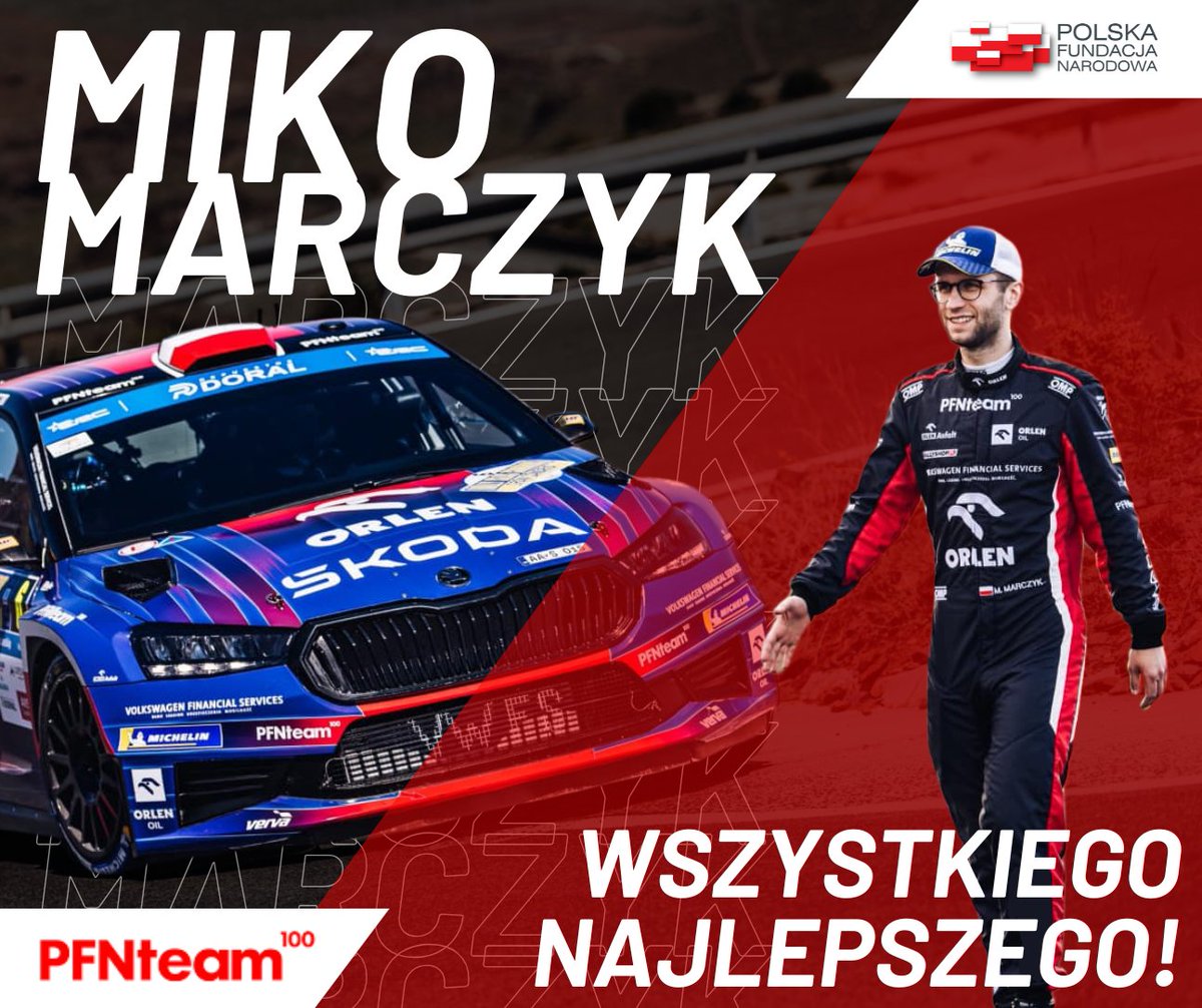 PFNteam100 (@pfnteam100) on Twitter photo Dziś swe 29. urodziny 🎂obchodzi beneficjent programu #PFNteam100 <a href="/MikoMarczyk/">Miko Marczyk rally driver</a>. Z tej okazji przesyłamy życzenia dalszego rozwoju sportowej kariery, sięgania po kolejne sukcesy oraz szerokości na drodze.
Wszystkiego najlepszego! 🥳 Dziś swe 29. urodziny 🎂obchodzi beneficjent programu #PFNteam100 <a href="/MikoMarczyk/">Miko Marczyk rally driver</a>. Z tej okazji przesyłamy życzenia dalszego rozwoju sportowej kariery, sięgania po kolejne sukcesy oraz szerokości na drodze.
Wszystkiego najlepszego! 🥳
