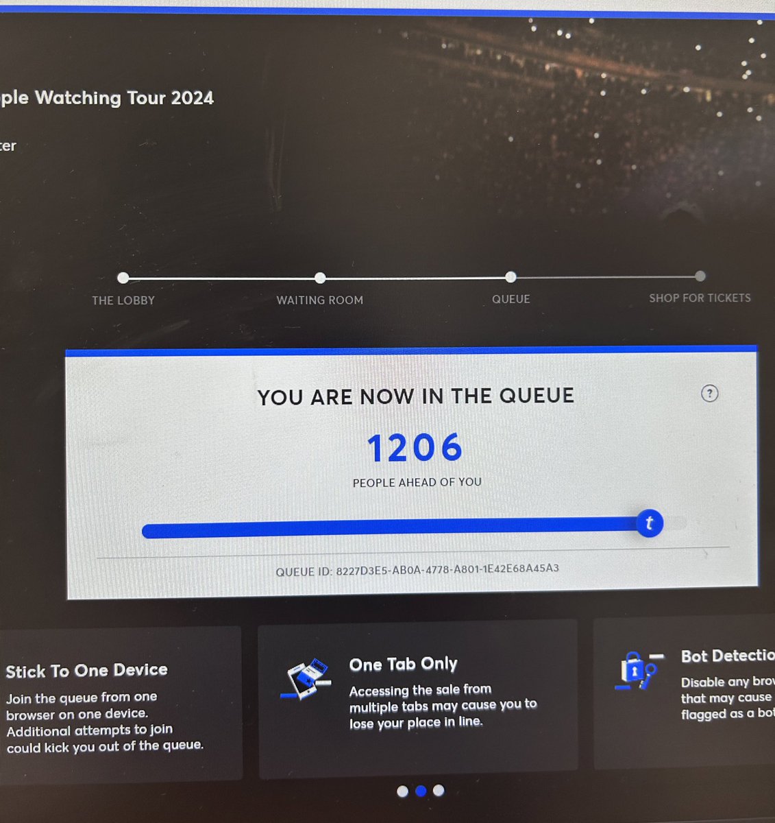 dmcnerney123's tweet photo. @TicketmasterUK @TicketmasterCS stuck in the same queue position for about 10 minutes now. 

#help https://t.co/L6SPoyIK2P