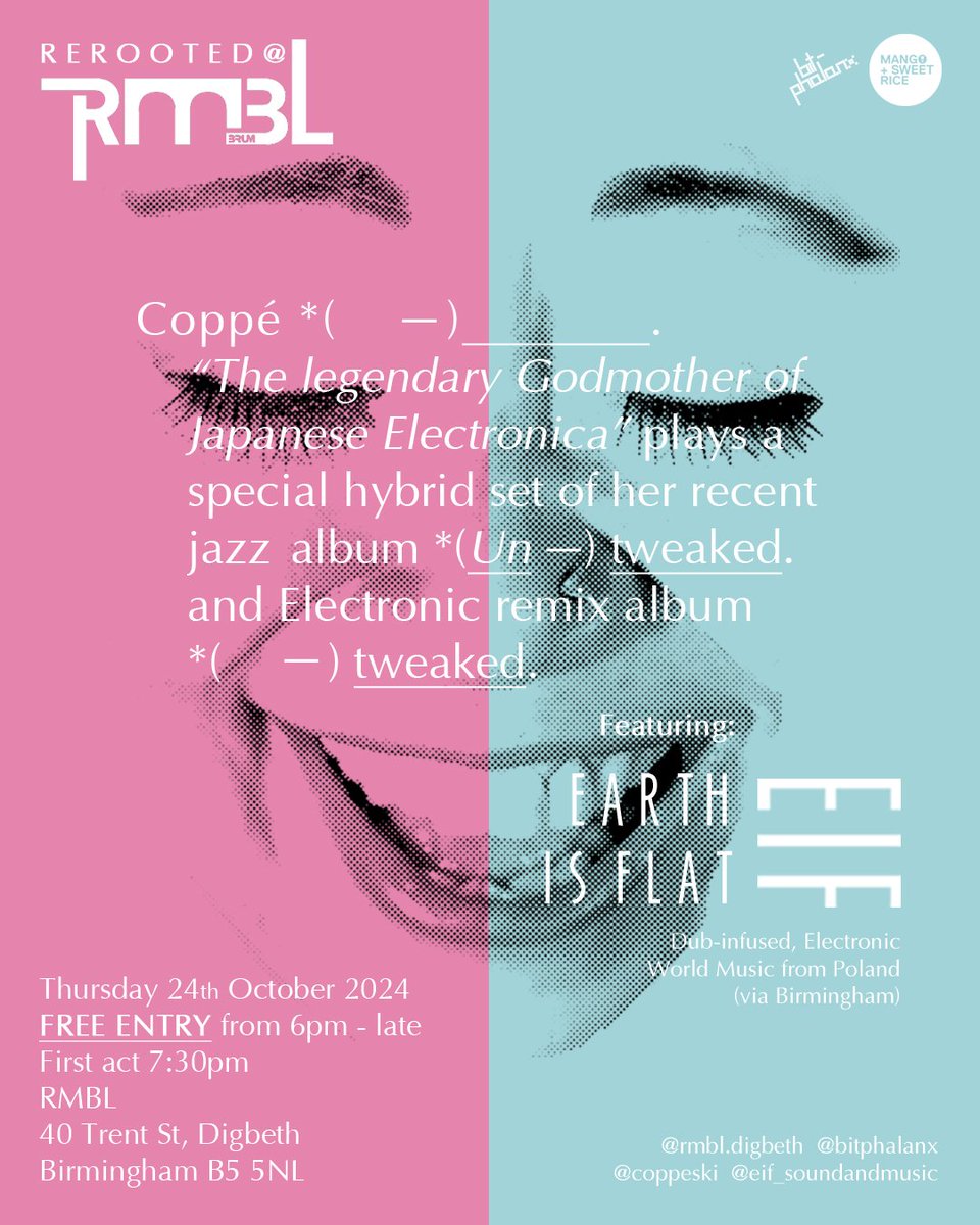 Bit-Phalanx Music (@bitphalanx) on Twitter photo SURPRISE! Coppé <a href="/coppeski/">coppe' sweetrice</a> & Earth Is Flat <a href="/theEIFmusic/">EIF Sound and Music</a> play one more exclusive evening together TOMORROW (Thurs 24th Oct 24), at RMBL, Digbeth as part of the weekly REROOTED Free live evenings. FREE entry. Doors from 6pm. First act 7:30pm.
Join us.
#digbeth #Birmingham #freegig SURPRISE! Coppé <a href="/coppeski/">coppe' sweetrice</a> & Earth Is Flat <a href="/theEIFmusic/">EIF Sound and Music</a> play one more exclusive evening together TOMORROW (Thurs 24th Oct 24), at RMBL, Digbeth as part of the weekly REROOTED Free live evenings. FREE entry. Doors from 6pm. First act 7:30pm.
Join us.
#digbeth #Birmingham #freegig