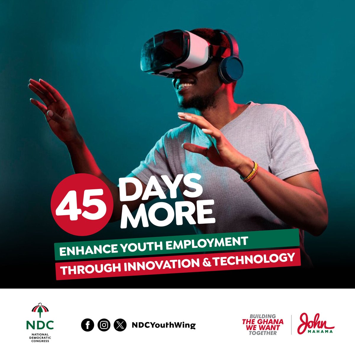 mintahokai's tweet image. 45 Days More! Youth employment driven by technology is the future. Let’s vote for progress, vote for innovation, and vote for jobs. Vote for the NDC! #TheGhanaWeWant #MahamaForPresident #LookForTheUmbrella #ChangeIsComing #Y3Tw3nDec7
