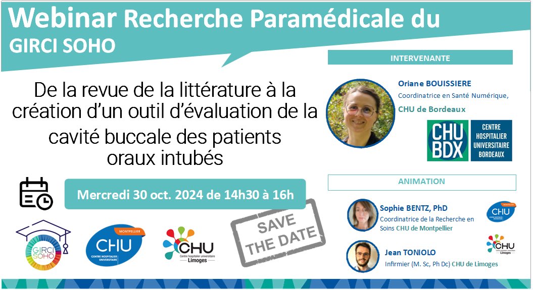 GIRCI SOHO (@gircisoho) on Twitter photo 🔜Webinaire #Recherche #Paramed | De la revue de la littérature à la création d’un outil d’évaluation de la cavité buccale des patients oraux intubés
@OrianeBouissiere <a href="/CHUBordeaux/">CHU de Bordeaux</a>
<a href="/BentzSophie3/">Bentz Sophie</a> <a href="/CHU_Montpellier/">CHU de Montpellier</a>
<a href="/Jean_Toniolo_/">Jean Toniolo</a> <a href="/CHULimoges/">CHU de Limoges</a>
open⤵️
register.gotowebinar.com/register/63412… 🔜Webinaire #Recherche #Paramed | De la revue de la littérature à la création d’un outil d’évaluation de la cavité buccale des patients oraux intubés
@OrianeBouissiere <a href="/CHUBordeaux/">CHU de Bordeaux</a>
<a href="/BentzSophie3/">Bentz Sophie</a> <a href="/CHU_Montpellier/">CHU de Montpellier</a>
<a href="/Jean_Toniolo_/">Jean Toniolo</a> <a href="/CHULimoges/">CHU de Limoges</a>
open⤵️
register.gotowebinar.com/register/63412…