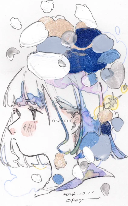最近のドローイング、青と白#illustration 