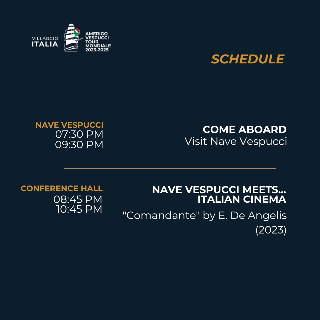 tourvespucci's tweet image. ➡️ DAILY PROGRAM

🇮🇹 Vieni a vedere da vicino la #Nave più bella del mondo e immergiti nella cultura e nella storia italiana. Scopri di più su tourvespucci.it
_______________

🇬🇧 Come and visit the most beautiful Ship in the world up close and immerse yourself in Italian