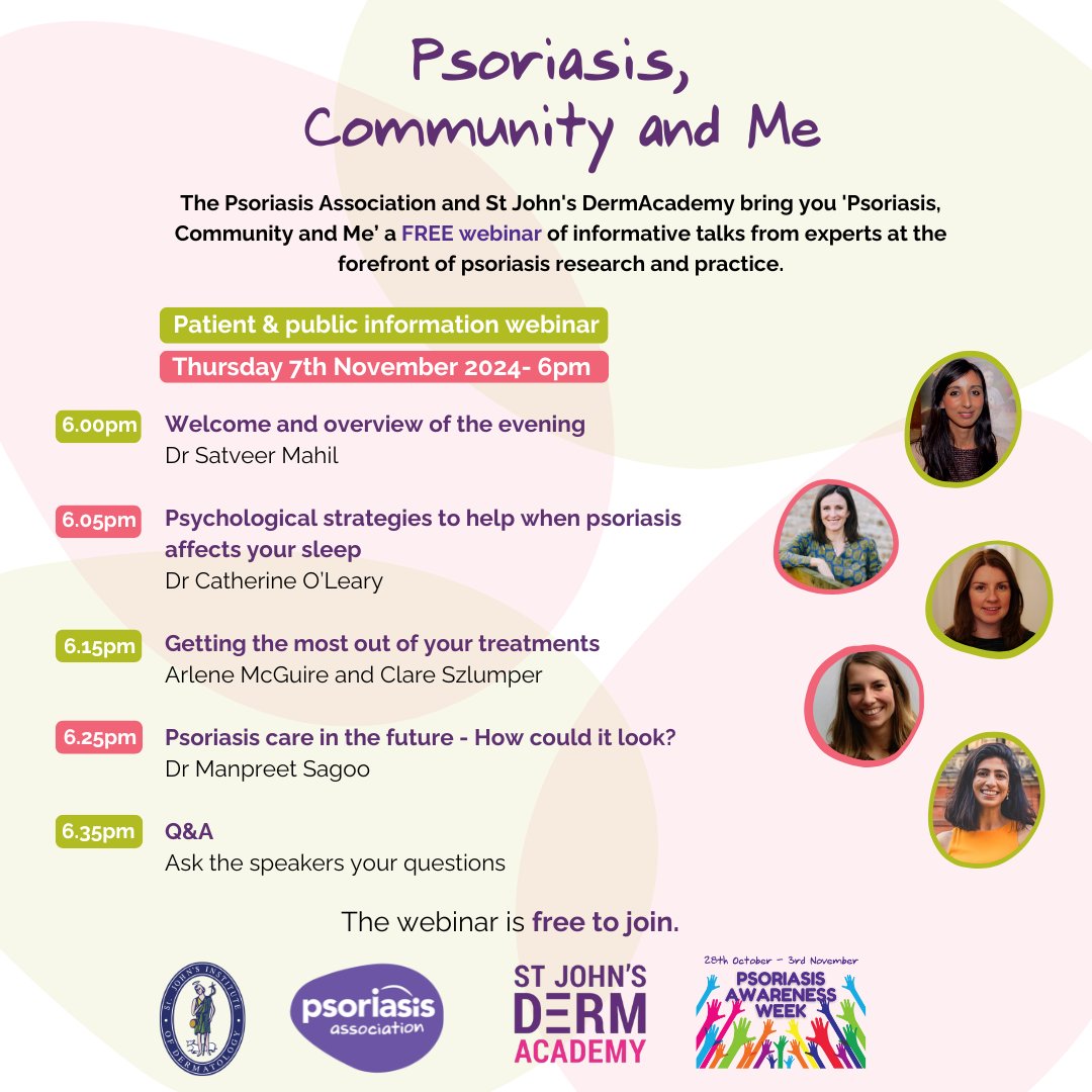 Psoriasis Association (@psoriasisuk) on Twitter photo Are you joining us for our webinar with <a href="/StJ_DermAcademy/">StJohns Derm Academy</a>
'Psoriasis, Community and Me' is free to join and is taking place on Thursday 7th November.
You can register for the webinar here ow.ly/wyhe50TNBhT Are you joining us for our webinar with <a href="/StJ_DermAcademy/">StJohns Derm Academy</a>
'Psoriasis, Community and Me' is free to join and is taking place on Thursday 7th November.
You can register for the webinar here ow.ly/wyhe50TNBhT