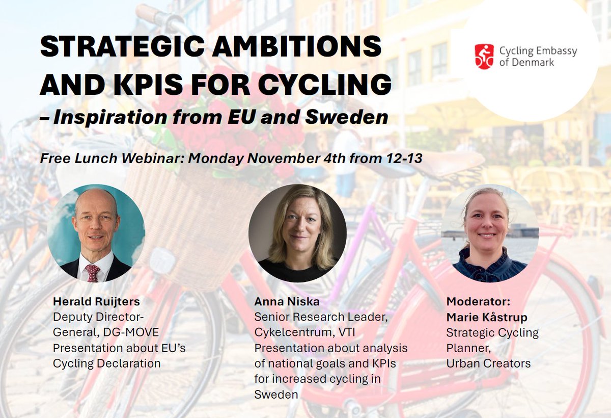 CED Lunch Webinar: Strategic ambitions and KPIs for cycling – Inspiration from EU and Sweden
Tank up on inspiration over lunch on Monday 4 November at 12.00 - 13.00. Sign up for the free webinar here: events.teams.microsoft.com/event/12a9ce21…