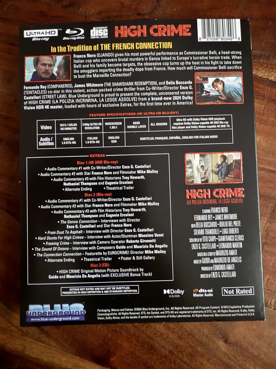 RobertS_1975's tweet photo. 📦📦📦📦 new stuff 📦📦📦📦

High Crime 4K

@blunderground 

#franknero #4k #ultrahd #bluray #blueunderground #italian #movie #movies #moviecollection #belli #jameswhitmore #enzogcastellari #lapoliziaincrimina https://t.co/Q7C8M8cdRA