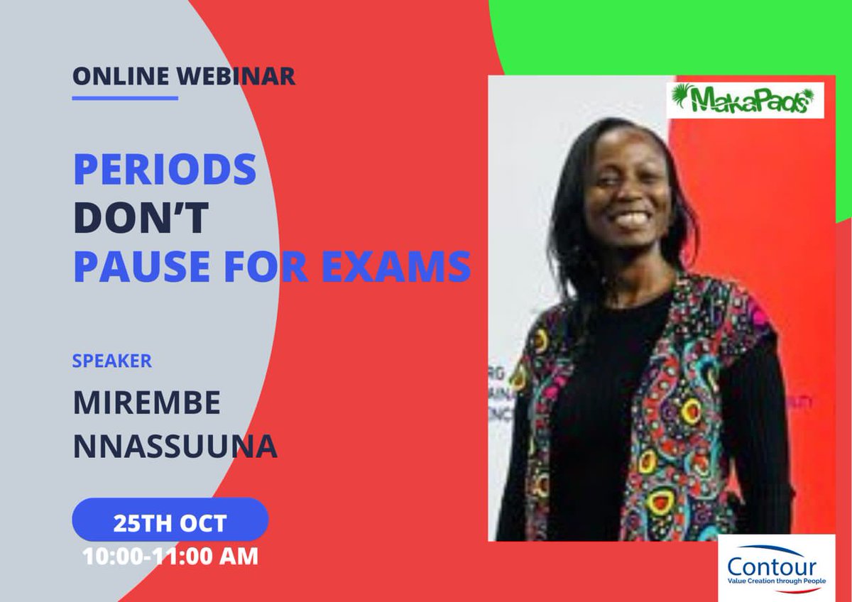 TomorrowUganda's tweet photo. @maka_pads CEO Mirembe will be speaking about the campaign codenamed "PERIODS DON'T PAUSE FOR EXAMS". Join the webinar this Friday 25th October 2024 and  learn how you can help fight period poverty in this exam period. https://t.co/dmUJoj08pj https://t.co/ti4zRKzXEA