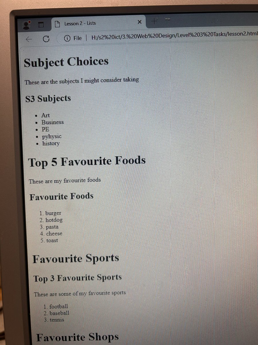 Working on Web Design with S2, and this star pupil excelled today using the correct HTML code to create this wonderful web page ⭐️