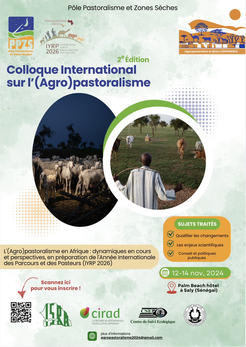 Projet CaSSECS (@projetcassecs) on Twitter photo 🗣️CaSSECS est partenaire de la deuxième édition du Colloque International sur l’(Agro)pastoralisme en Afrique organisé du 12 au 14 novembre 2024 à Saly par le Pôle Pastoralisme et Zones Sèches (PPZS).
✍️Dernières inscriptions jusqu'au 5 novembre : 
ppzs.org/actualites/col… 🗣️CaSSECS est partenaire de la deuxième édition du Colloque International sur l’(Agro)pastoralisme en Afrique organisé du 12 au 14 novembre 2024 à Saly par le Pôle Pastoralisme et Zones Sèches (PPZS).
✍️Dernières inscriptions jusqu'au 5 novembre : 
ppzs.org/actualites/col…