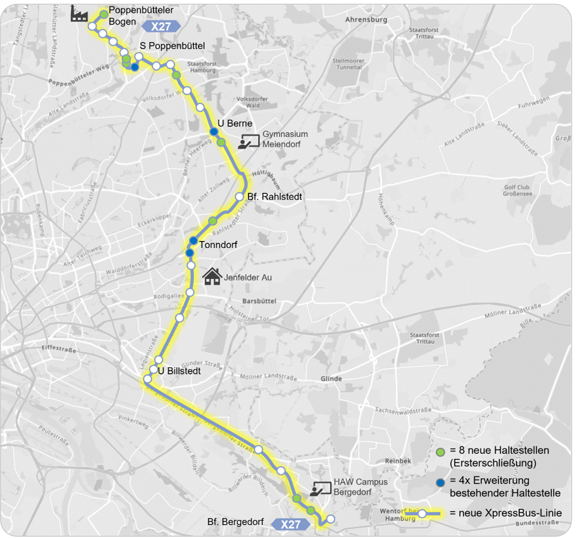 anjes_tjarks's tweet photo. Die Busse in Hamburg boomen: Mit über 321 Mio. Fahrgästen (2023) sind die XpressBus-Linien ein großer Erfolg. Ab 15. Dezember 2024 kommt eine neue Linie, X27, die den Hamburger Osten von Bergedorf nach Poppenbüttel noch besser vernetzt. 3 Mio. Menschen profitieren! 🚌 https://t.co/SuvJyfb3Su