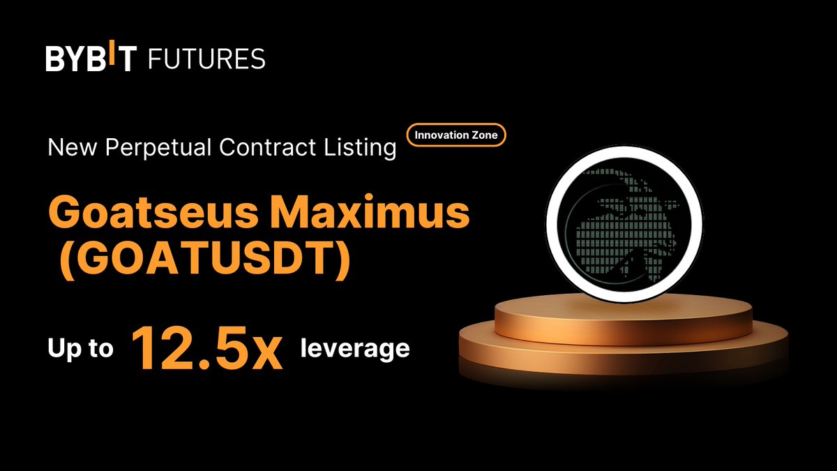 🚀 #GOATUSDT Perpetual Contract is now Live on #BybitContract with <a href="/gospelofgoatse/">Gospel of Goatse</a>!

Trade with up to 12.5x Leverage. Available on Bybit Trading Bot - Futures Grid, Martingale and Futures Combo.

📈 Trade $GOAT: i.bybit.com/abdeMOw

#BybitTrading #BybitListing