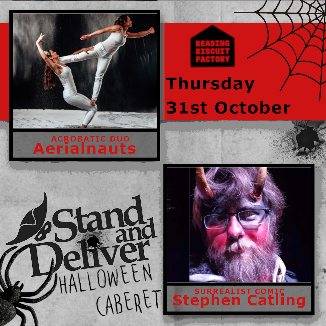 Join us for a spine-tingling Halloween cabaret at <a href="/Rdng_bsct_fctry/">Reading Biscuit Factory</a> 

🎟  jokepit.com/e/17024

Don't miss the acrobatic duo Aerialnauts and surrealist comic Stephen Catling <a href="/Mooseface42/">Stephen Catling</a> 31st October. 🎃🕸️
#HalloweenCabaret #Halloween #rdguk #inrdg <a href="/RDGWhatsOn/">What's On Reading</a>