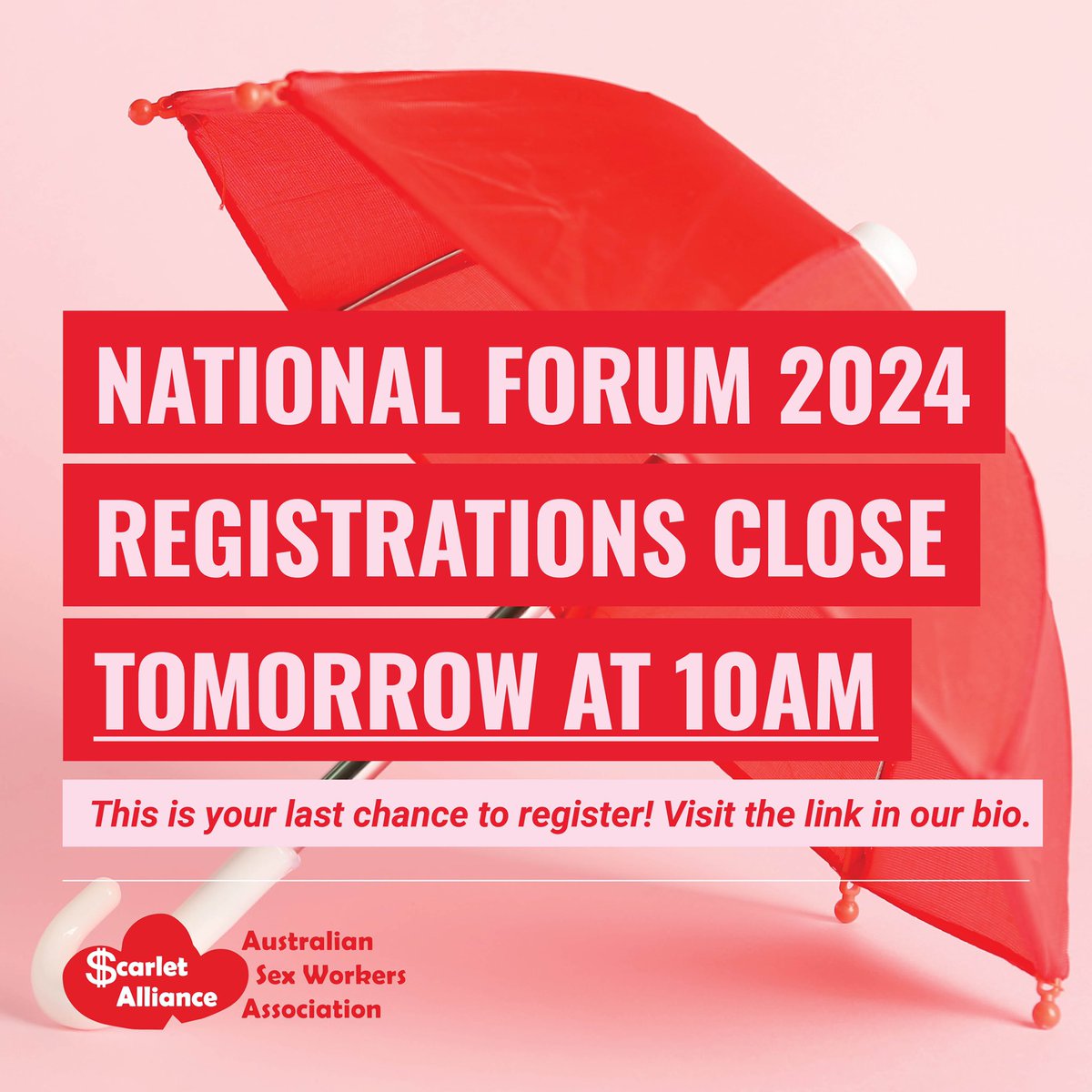 National Forum is coming to Meanjin 

But registration closes tomorrow at 10am! 

Don’t miss out!

sW Only event

The registration link is: 
scarletalliance.org.au/event/national…
