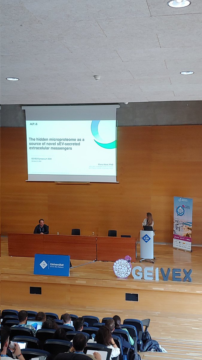 Maria Antònia Forteza Genestra (@genestramaria) on Twitter photo Wonderful opening lecture by <a href="/MariaAbadMendez/">María Abad</a>, "The hidden microproteome as a source of novel exosome-secreted extracellular messengers" 👏 Wonderful opening lecture by <a href="/MariaAbadMendez/">María Abad</a>, "The hidden microproteome as a source of novel exosome-secreted extracellular messengers" 👏