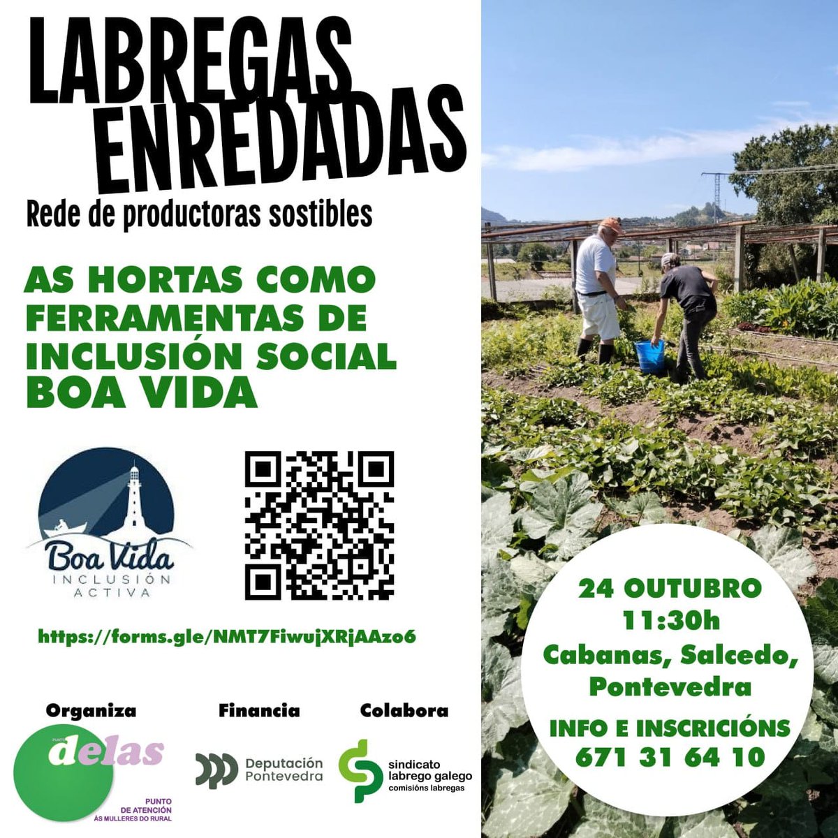 📅24 de outubro, 11:30 AM
📍Cabanas, Calcedo
Ven descubrir o papel fundamental das produtoras sostibles na comunidade e como o cultivo local pode ser un motor de cambio social. Non faltes! 🙌

📞 Información e inscricións: 671 31 64 10

Agardámoste para compartir