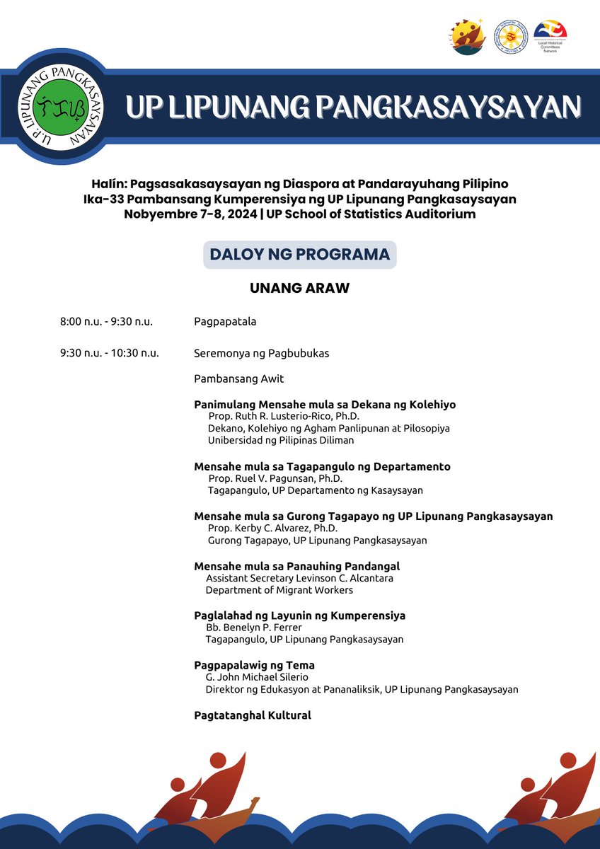 UPLikas's tweet photo. Tingnan ang kabuuang daloy ng programa para sa ika-33 Pambansang Kumperensiya ng UP LIKAS.

Magkita-kita po tayo sa UP School of Statistics Auditorium sa Nobyembre 7-8, 2024! https://t.co/YwgnCdT2mh