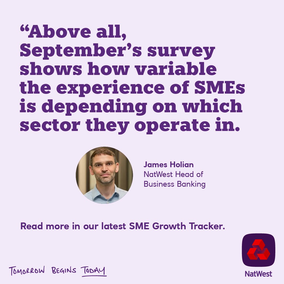 Our SME Growth Tracker shows that activity at small and medium-sized businesses fell marginally in September, while new work and employment numbers continued to grow. 

There's lots more important insight for SMEs in the report: natwest.com/business/insig…