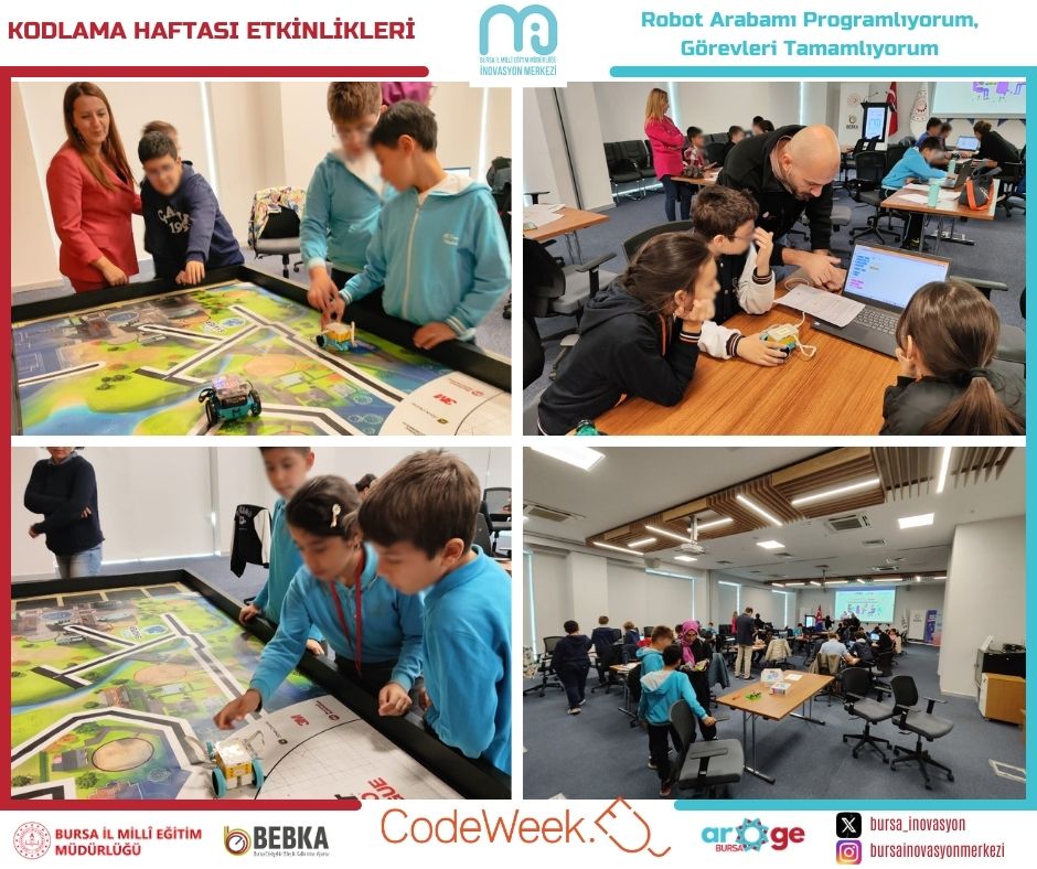 bursailmemarge's tweet image. Kodlama Haftası #CodeWeek2024 kapsamında İnovasyon Merkezimizde hazırlanan etkinliklerin 1. gününde ilkokul öğrencilerimiz robot arabalarını kodlayarak verilen görevleri yerine getirdi, programlama becerilerini geliştirdi🤖
@bursailmem16
@TCBEBKA
@Alireisoglu34
@CodeWeekEU