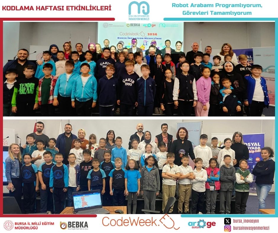 bursailmemarge's tweet image. Kodlama Haftası #CodeWeek2024 kapsamında İnovasyon Merkezimizde hazırlanan etkinliklerin 1. gününde ilkokul öğrencilerimiz robot arabalarını kodlayarak verilen görevleri yerine getirdi, programlama becerilerini geliştirdi🤖
@bursailmem16
@TCBEBKA
@Alireisoglu34
@CodeWeekEU