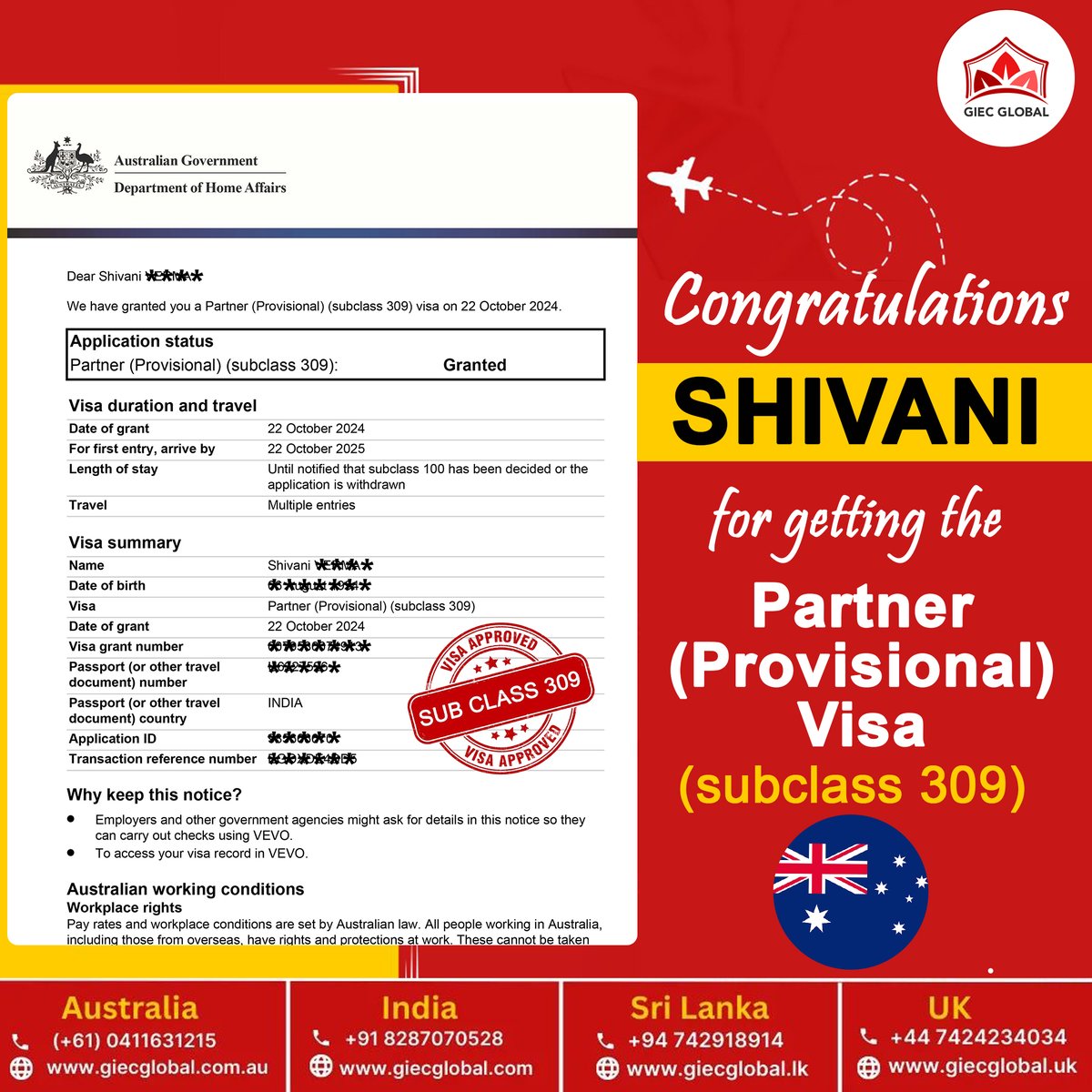 Giecglobal_'s tweet image. 🎉🎉𝗖𝗹𝗶𝗲𝗻𝘁 𝗦𝘂𝗰𝗰𝗲𝘀𝘀 𝗶𝘀 𝗼𝘂𝗿 𝗦𝘂𝗰𝗰𝗲𝘀𝘀.
𝗢𝘂𝗿 𝘄𝗼𝗿𝗸 𝘀𝗽𝗲𝗮𝗸𝘀 𝗺𝗼𝗿𝗲 𝘁𝗵𝗮𝗻 𝗮𝗻𝘆𝘁𝗵𝗶𝗻𝗴. 

🎉🎉Heartiest Congratulations to SHIVANI for the Partner (Provisional) visa

giecglobal.com/immigration/au…

#subclass309 #Partnervisa #giecglobal  #australia