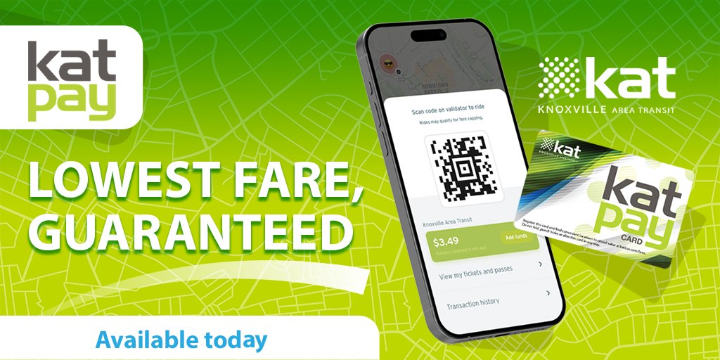 1 of 2
katpay is here! Never pay more than $2 a day/ $30 in 30 days or $1 a day/ $15 in 30 days for discount fare!
Stop by Customer Service to get your katpay card (opens at 8a) or download <a href="/transitapp/">Transit</a> to create a mobile katpay account. ALL the details at katbus.com/fares/katpay