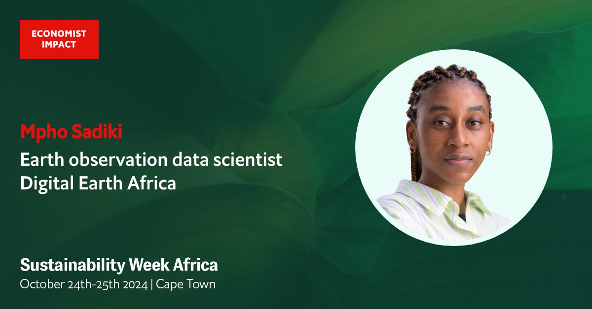 DEarthAfrica's tweet photo. Join Lead Scientist Dr Lisa Rebelo and data scientist Mpho Sadiki at the Sustainability Week Africa taking place on October 24th - 25th 2024. 

THURSDAY, OCTOBER 24TH 2024, 9.25am
The Westin, Cape Town
Register now: https://t.co/wBgKVOmcXk 

#AWS #EconomistEvents #AI #Africa https://t.co/DxXXzDjudQ