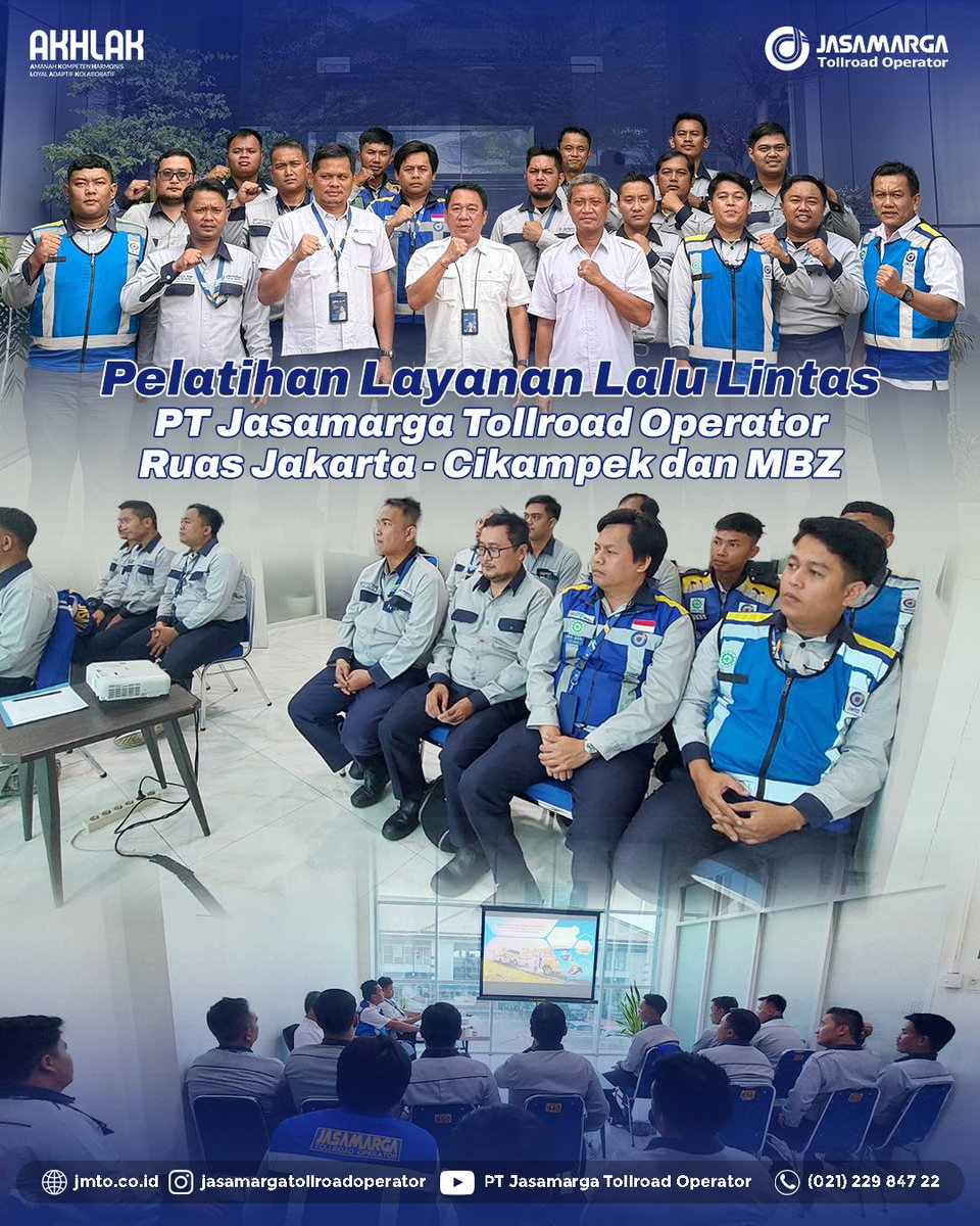 PT JMTO kembali menyelenggarakan pelatihan SOP di bidang layanan lalu lintas bagi para petugas Mobile Customer Service sebagai bagian dari komitmen perusahaan dalam meningkatkan kompetensi petugas serta memberikan pelayanan prima di ruas tol Jakarta-Cikampek dan MBZ.

#JMTO