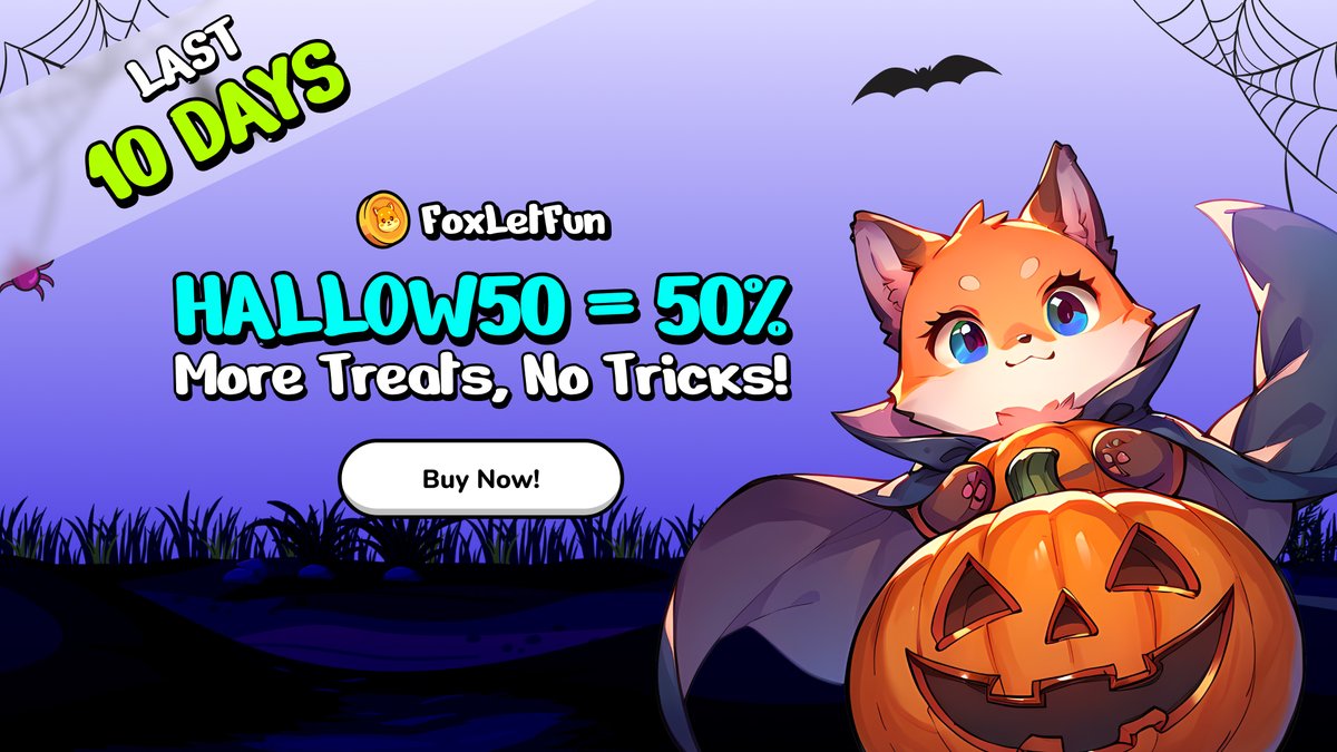 foxletfun's tweet photo. This Halloween, no tricks—just 50% more tokens! Use **HALLOW50** before the deal vanishes at midnight. ⏳🦊

➡️https://t.co/noVzt1YPmR

#HALLOW50 #HalloweenTreats #FoxLetFun #50PercentBonus #Halloween #halloween2024 #CryptoNews #PumpFunLaunch #Blockchain https://t.co/I2qkRNZYb3