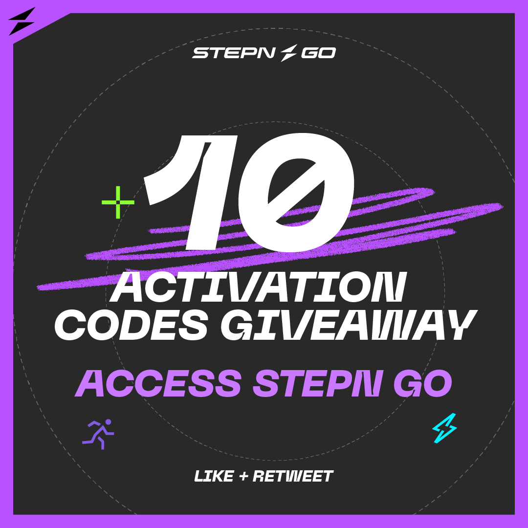 Stepnofficial's tweet image. 🎉 Calling all OG STEPNers! We’ve got 10 Activation Codes up for grabs, giving you early access to STEPN GO! The codes are for access only (no sneakers) and aren’t tied to your account—share them with friends if you like!

Want a shot at early access?
1️⃣ Like &amp;amp; Retweet this post