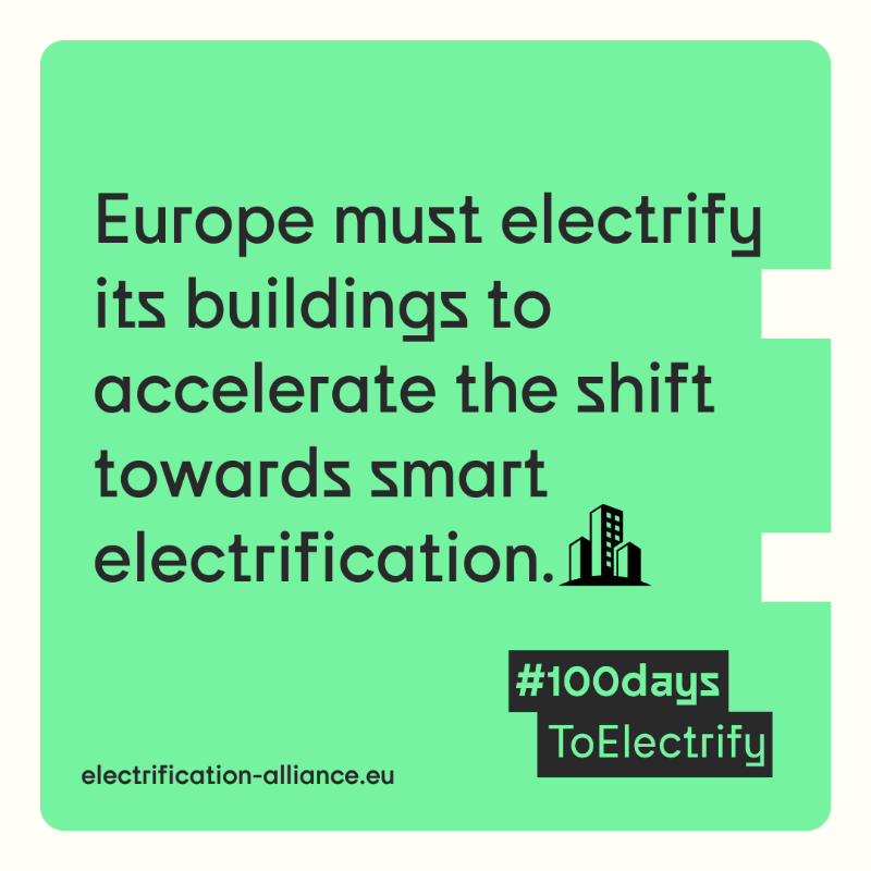 Elec_All's tweet photo. 🏢 To facilitate direct & #smartelectrification for end-users, Europe must electrify its buildings!
In its first 100 days, the 🆕 @EU_Commission must publish its Electrification Action Plan❗️
Join our #100daysToElectrify call ⚡️ 👇