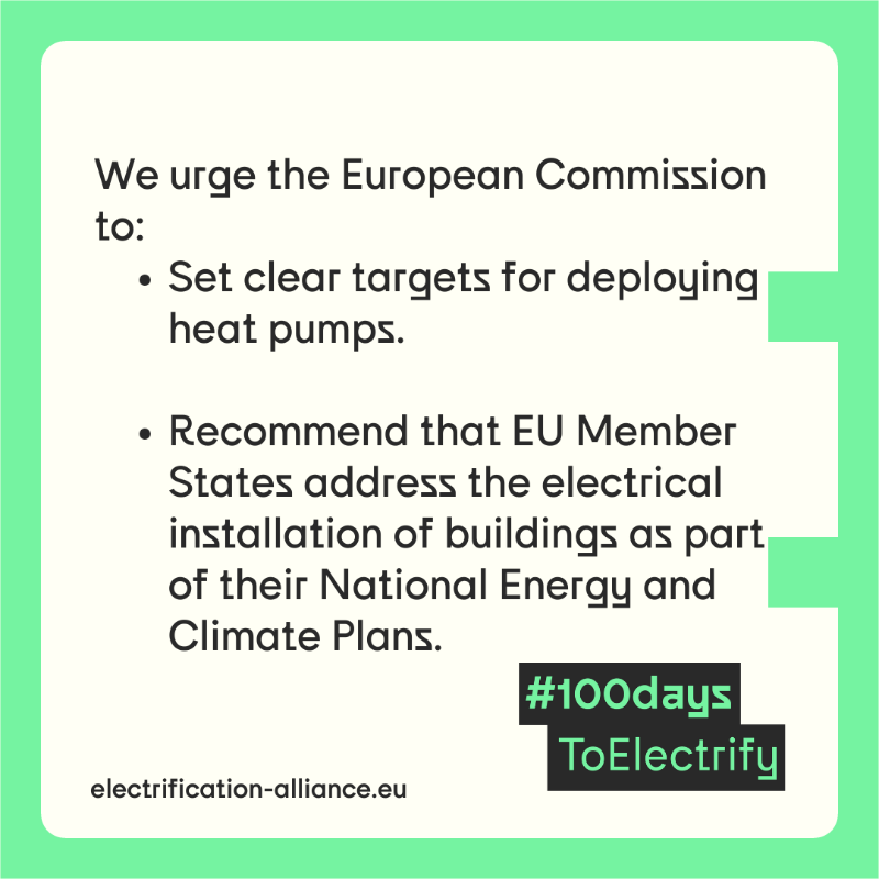 Elec_All's tweet photo. 🏢 To facilitate direct & #smartelectrification for end-users, Europe must electrify its buildings!
In its first 100 days, the 🆕 @EU_Commission must publish its Electrification Action Plan❗️
Join our #100daysToElectrify call ⚡️ 👇