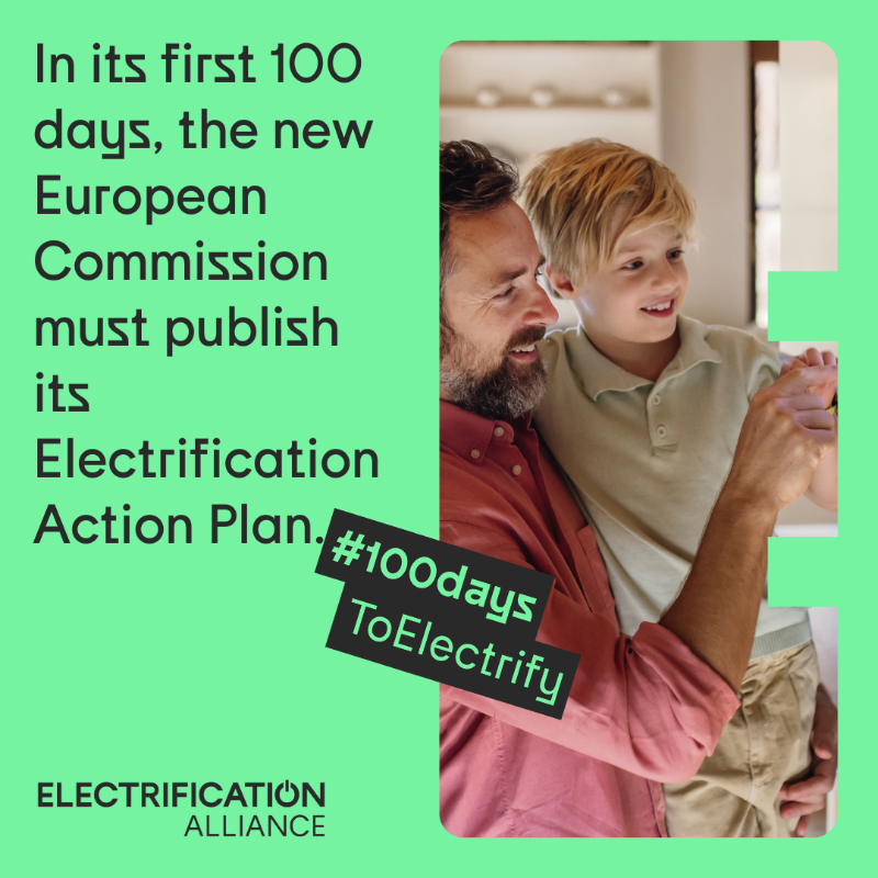 Elec_All's tweet photo. 🏢 To facilitate direct & #smartelectrification for end-users, Europe must electrify its buildings!
In its first 100 days, the 🆕 @EU_Commission must publish its Electrification Action Plan❗️
Join our #100daysToElectrify call ⚡️ 👇