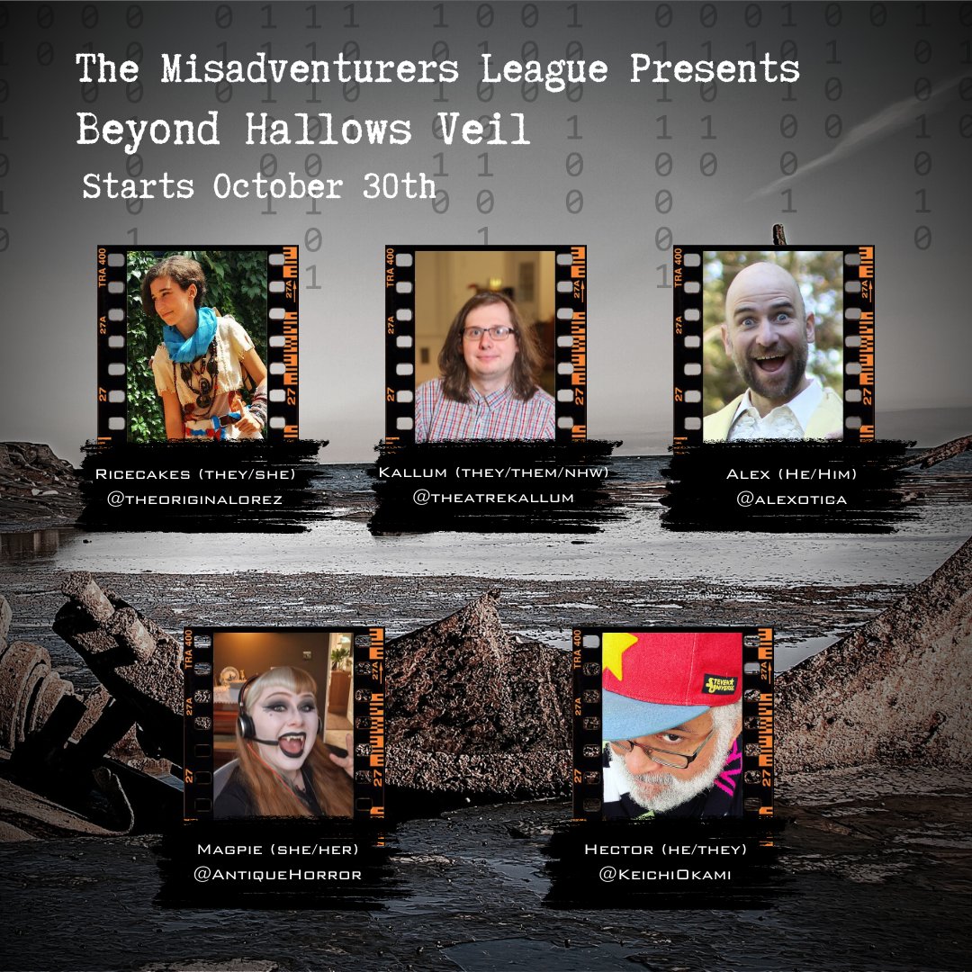 The Misadventurers League (@misadventurersl) on Twitter photo -Cast Announcement-
The Hallows Veil crew are back with round two: Beyond Hallows Veil. Surely we aren't facing the consequences of our actions!?
Join Keeper @TheatreKallum as they guide <a href="/theoriginalorez/">The Original Orez</a>, <a href="/alexotica/">Alex or LEXWILSON.bsky.social</a>, @KeichiOkami and @AntiqueHorror through the horrors! -Cast Announcement-
The Hallows Veil crew are back with round two: Beyond Hallows Veil. Surely we aren't facing the consequences of our actions!?
Join Keeper @TheatreKallum as they guide <a href="/theoriginalorez/">The Original Orez</a>, <a href="/alexotica/">Alex or LEXWILSON.bsky.social</a>, @KeichiOkami and @AntiqueHorror through the horrors!