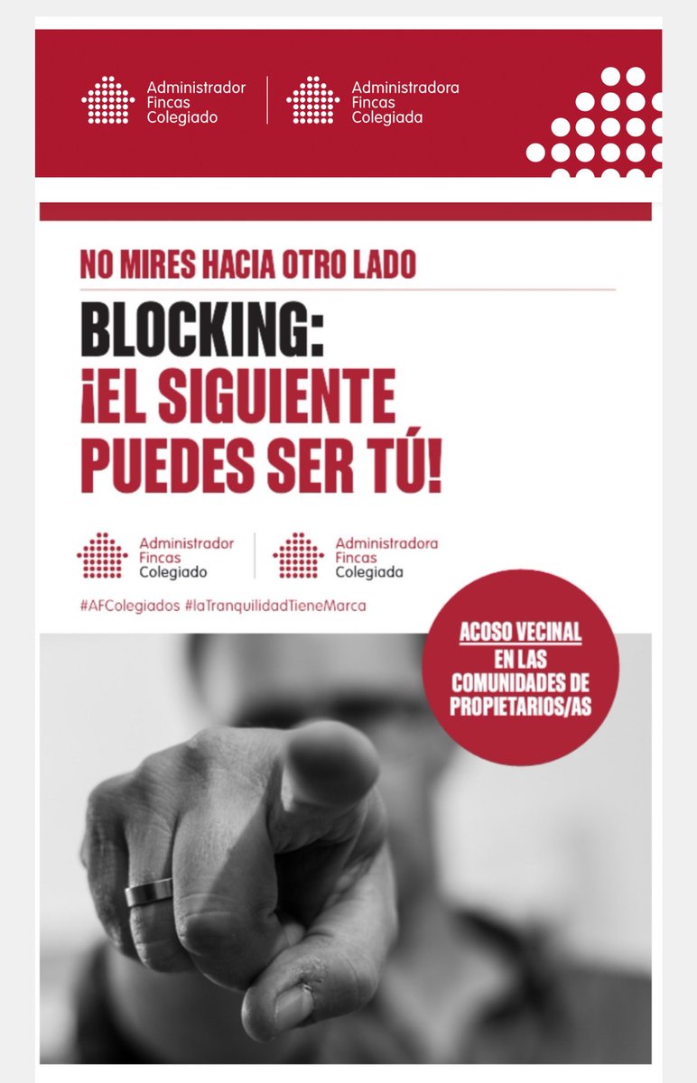 CafCantabria's tweet image. Acosar con #amenazas #insultos o mensajes descalificadores reiterados y recurrentes  generando problemas #violencia #convivencia #estrés se llama acoso vecinal o #blocking. ¿Quieres saber cómo actuar en estos casos? ¡Descárgate nuestra Guía afcolegiados.es/PDF/AFC_Blocki…
