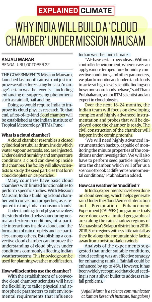 imRavikantYadav's tweet photo. #CloudChamber
"Why will India build a 'Cloud Chamber' under Mission Mausam"
:Explained by Ms Anjali Marar
@LittleMurthy
#MissionMausam, CloudChamber- workings-impact-#Cloud #physics -Planned #weathermodification &
More
#CAIPEEX
#clouds
#research
#Science
#UPSC
Source:IE https://t.co/r2CoYIOP1H